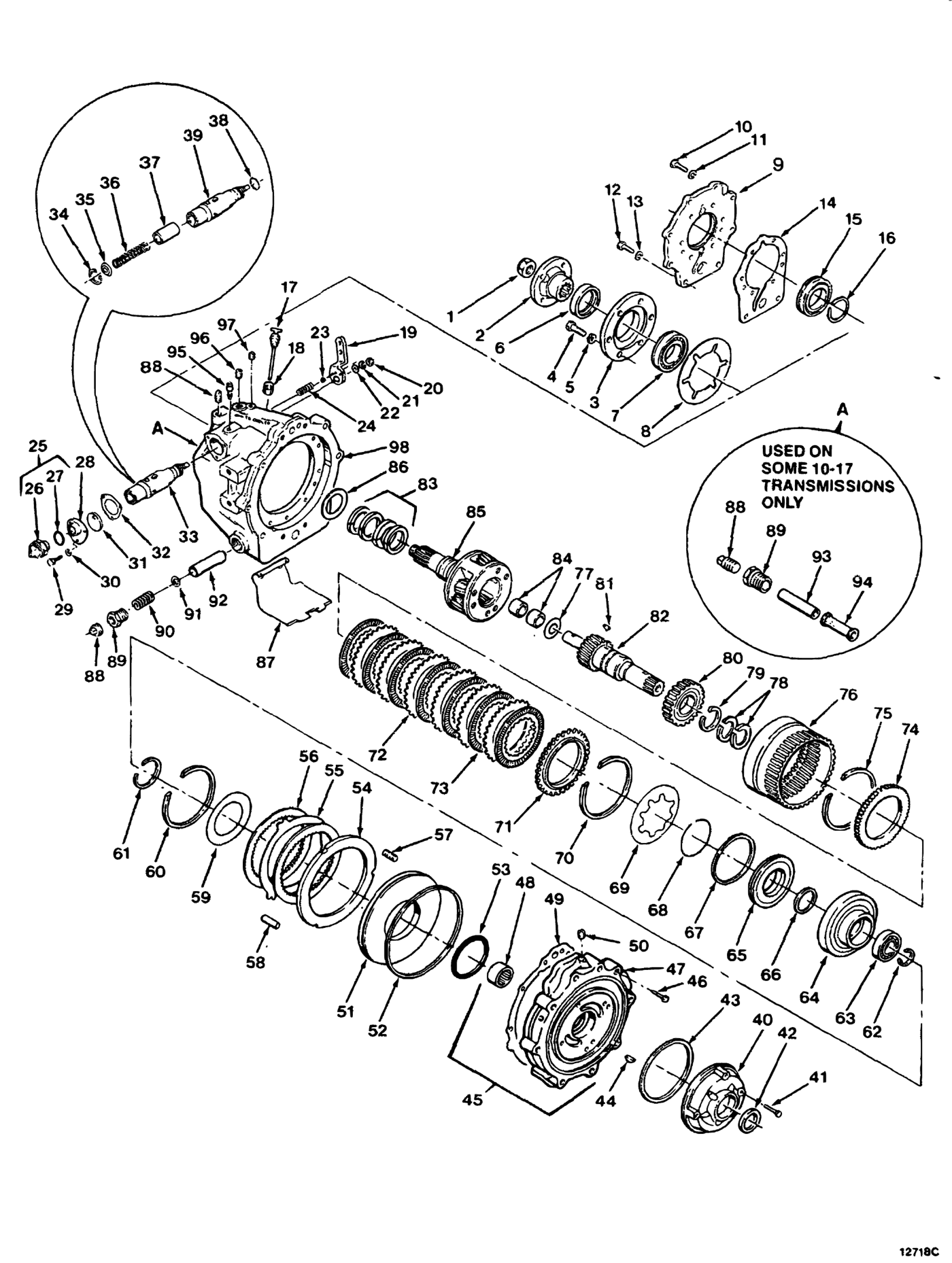 Velvet Drive 71C and 72C transmission exploded view, Figure 8, with parts numbered 1 to 98